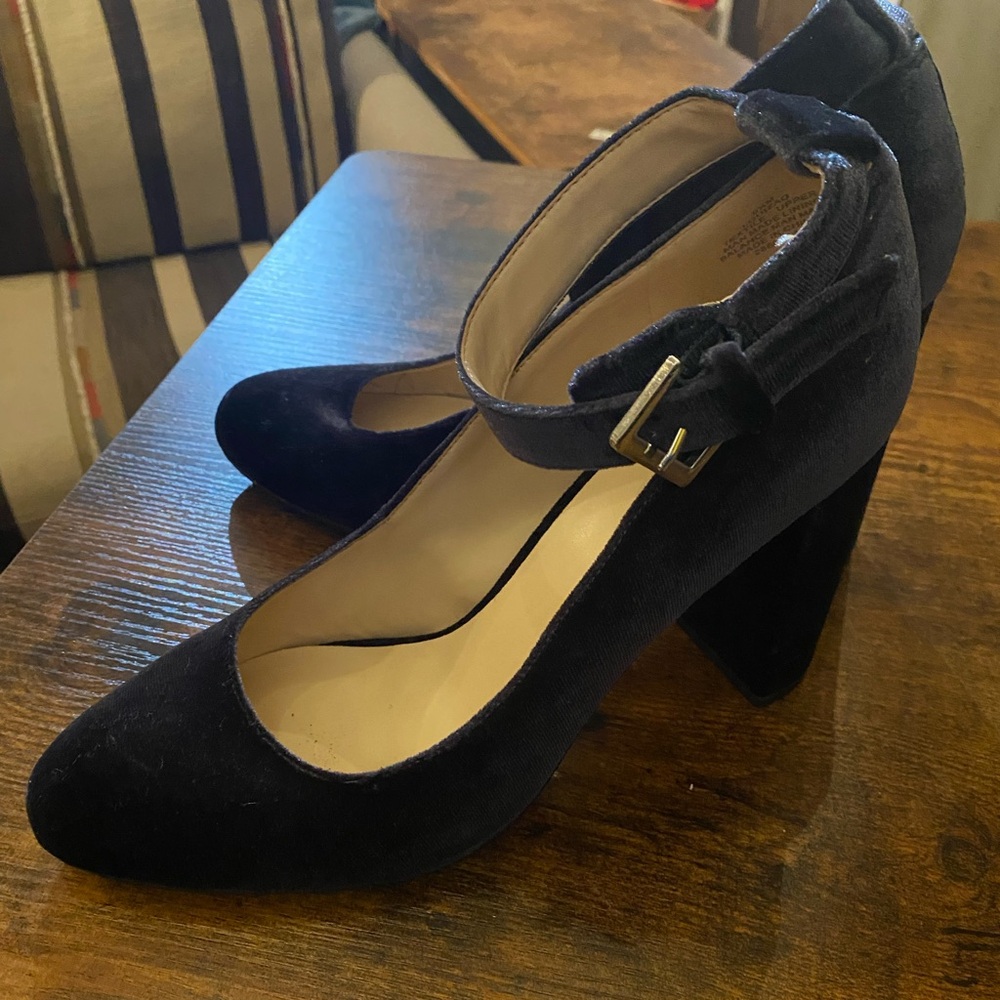 Nine West Square Heeled Velvet Heels